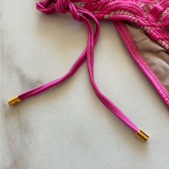 NWT Anthropologie PilyQ Aria Paisley Halter Lace Tie Pink Bikini Set - Picture 3 of 6